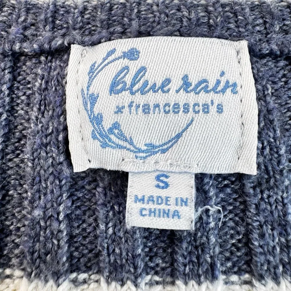 Blue Rain Striped Cropped Cardigan Sz Small Blue and Cream Stripes Button Front